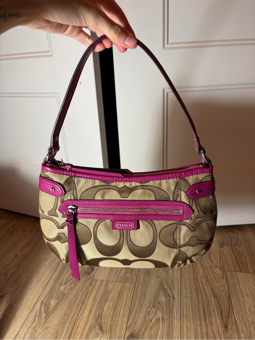 Coach pink and brown shoulder bag